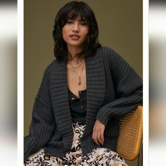 Anthropologie Chunky Deep V Cardigan - Picture 1 of 8